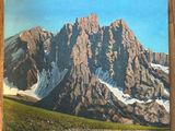 a painting of a mountain with snow on it