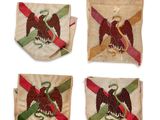 four small bags with different designs on them on a white surface