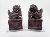 paire de figurines anciennes en bronze « foo foo foo » sur socles en marbre