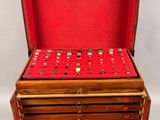 wooden jewelry box with red velvet lining and red lining