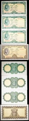 several different types of paper money are displayed on a black background