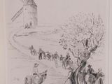 drawing of a group of people and animals in a field