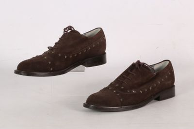 FREE LANCE - Paire de Richelieu en cuir suédé chocolat à déc…