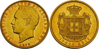 une pièce souveraine en or surmontée d'une couronne