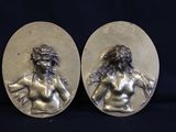 pair of antique art nouveau silver plated figurines of a woman and a man