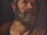 an old painting of a man with a beard looking up