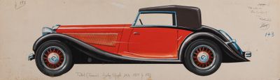 a picture of an old car painted on a wall