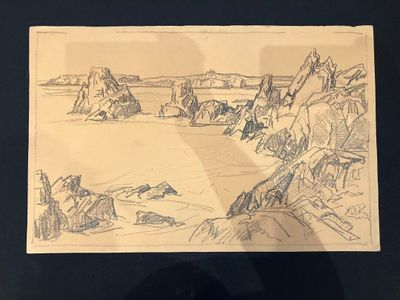 a picture of a drawing of a mountain landscape
