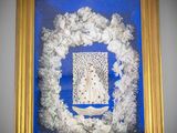 photo encadrée représentant un chat blanc, dans un cadre bleu