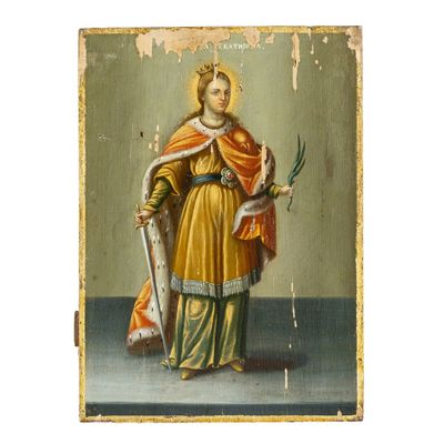 une image représentant un tableau où l'on voit une femme tenant une épée et un bouclier