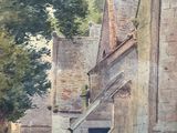 a painting of a street with a horse and carriage on it