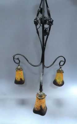a chandelier with three lights attached to it