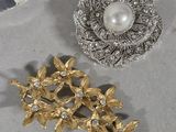 two brooches that are sitting on a table