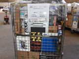 a cart that has many boxes on it in a warehouse