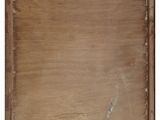 an image of a painting of a wooden frame with a label on it