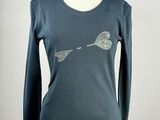 a women ' s long - sleeved shirt with a heart and arrow on it