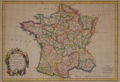 an old map of france with a picture of the country on it