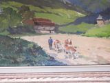 a painting of a horse drawn carriage on a dirt road