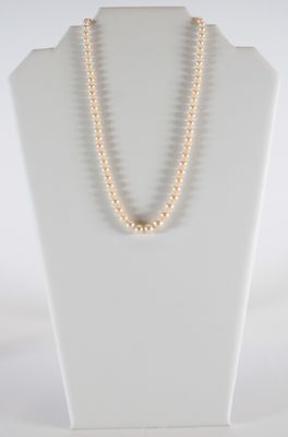 a close up of a necklace on a mannequin display