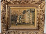 an image of a painting of a building with a tree in the foreground