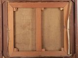 an old wooden frame with a painting on it on a white background