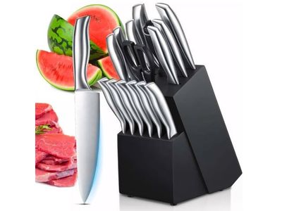 a picture of a set of knives and a watermelon