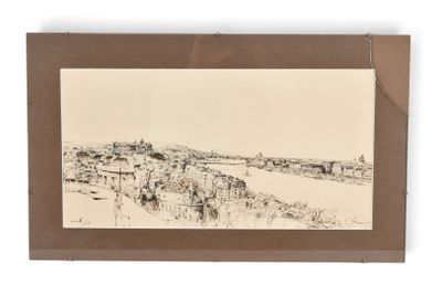 une image représentant un dessin montrant une vue d'une ville depuis une colline