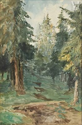 une image représentant un tableau où l'on voit un sentier dans une forêt