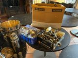 a table that has a box of items on it