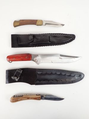 plusieurs types de couteaux sont alignés sur une surface blanche