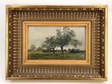 a painting of a tree in a field with a sky in the background