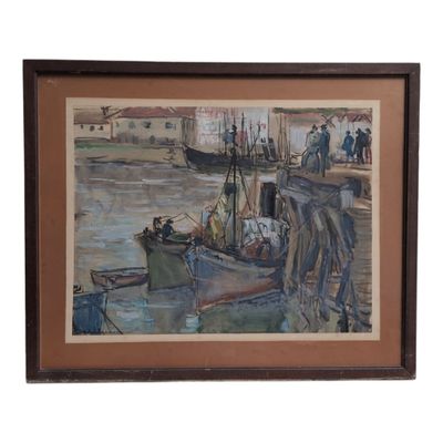Roland CAILLAUD (1905-1977) Bateaux au port