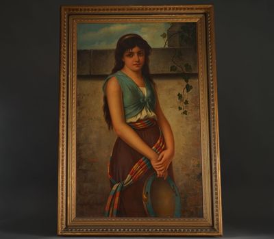 Domenico MAZZONI (1852-1923). Portrait de femme à la cimbale…