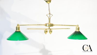 une image représentant deux lampes vertes suspendues au plafond
