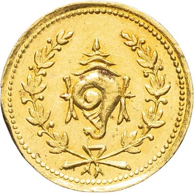 une image représentant une pièce d'or sur laquelle figurent un œil et des branches de laurier
