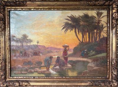 tableau représentant un homme et une femme dans un décor désertique