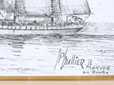 a drawing of a sailboat in the water
