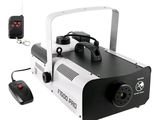 an image of a white and black fog machine with a remote control