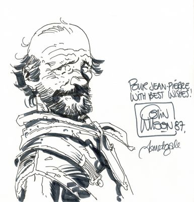 dessin représentant un homme barbu portant un chapeau et une écharpe