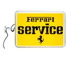 a yellow ferrari service sign with a black ferrari logo on it