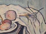 a painting of a plate of fruit on a table