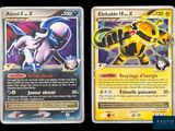 two pokemon cards are shown side by side on a black background