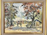 une image représentant un tableau où l'on voit des personnes dans un parc avec des arbres