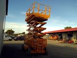 a picture of a man on a scissor in a parking lot