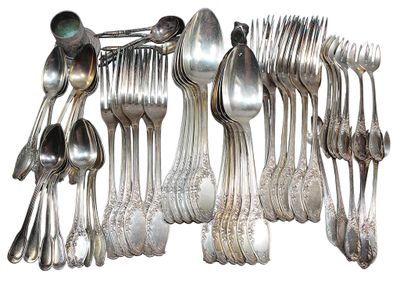 a lot of silver spoons and spoons on the table