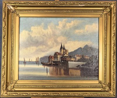 une image d'une peinture représentant un bateau dans l'eau
