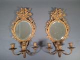 paire d'appliques murales anciennes en laiton, avec miroirs et bougeoirs