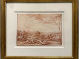 une image représentant un dessin de paysage avec un homme allongé par terre