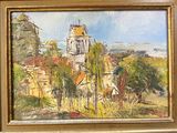 a picture of a painting of a church in a frame