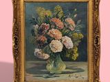 une peinture de fleurs dans un vase sur une table